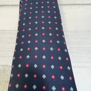 Mario Valentino Silk Tie Italy Navy Red Geometric Vintage