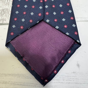 Mario Valentino Silk Tie Italy Navy Red Geometric Vintage