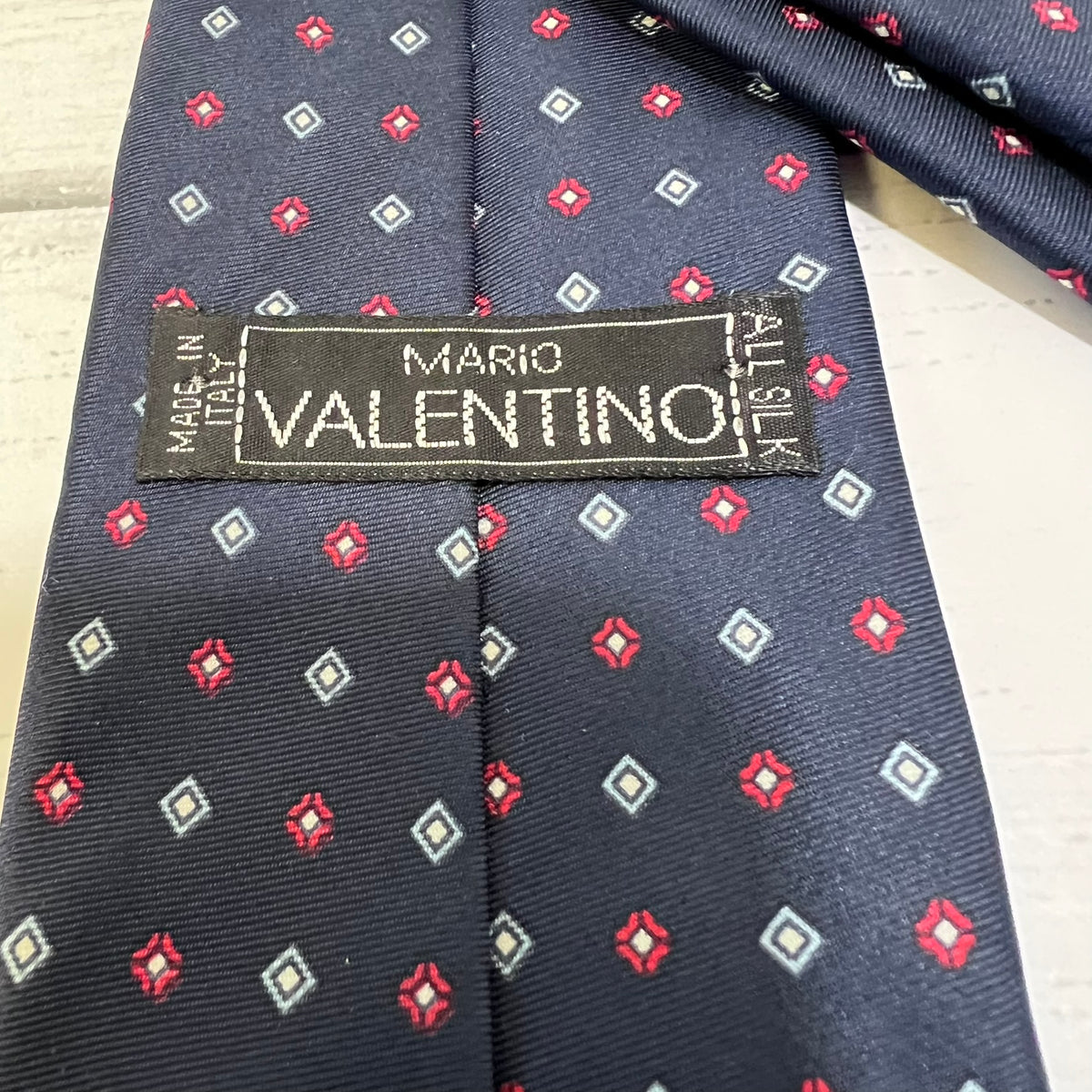 Mario Valentino Silk Tie Italy Navy Red Geometric Vintage
