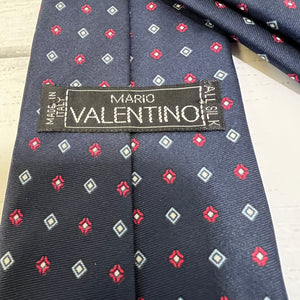 Mario Valentino Silk Tie Italy Navy Red Geometric Vintage
