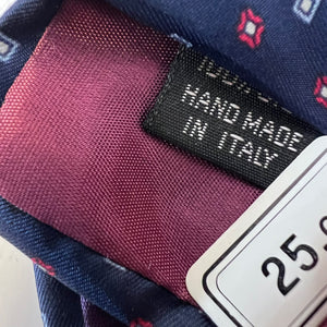 Mario Valentino Silk Tie Italy Navy Red Geometric Vintage