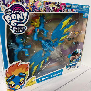 My Little Pony toy set in packaging with 'Spitfire' and 'Soarin'.