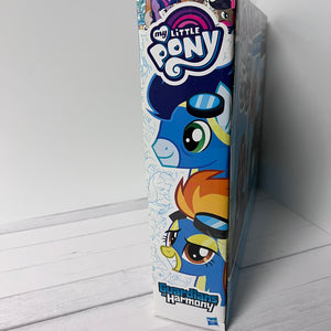 My Little Pony Guardians of Harmony toy box on a white wooden floor