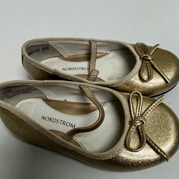 Nordstrom Metallic Gold Sparkle Ballet Flat Girls Size 7.5M Toddler
