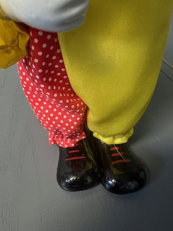 Novelty Wind Up Dancing Musical Ceramic Clown 1998 Red Yellow
