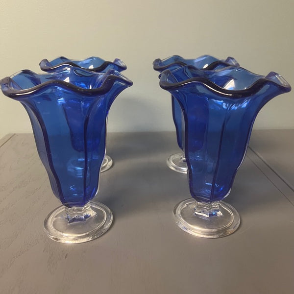 Plastic Cobalt Blue Parfait Sundae Footed Cups 7 inch Set of 4