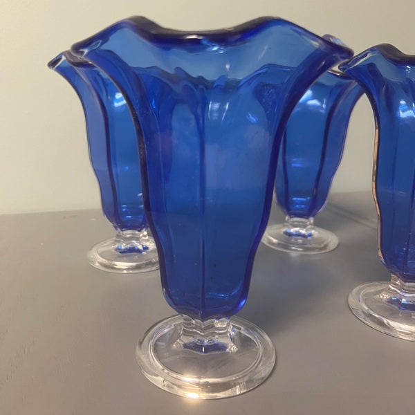 Plastic Cobalt Blue Parfait Sundae Footed Cups 7 inch Set of 4