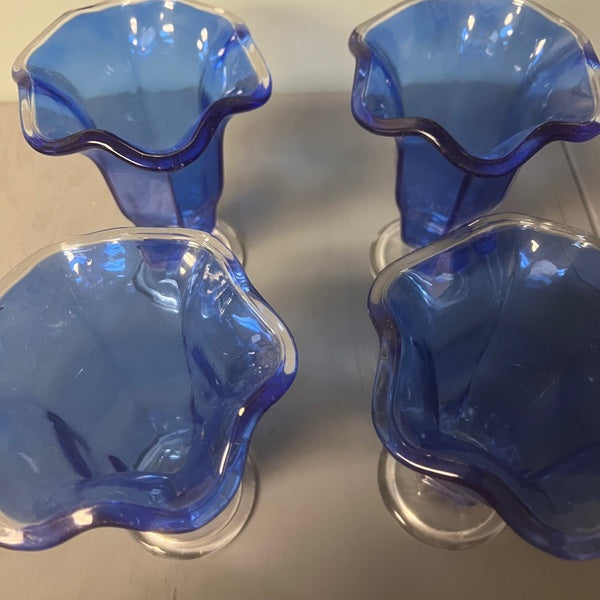 Plastic Cobalt Blue Parfait Sundae Footed Cups 7 inch Set of 4