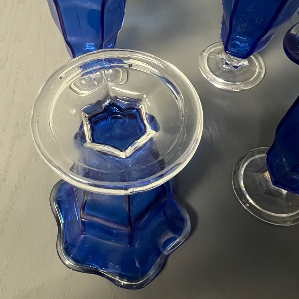 Plastic Cobalt Blue Parfait Sundae Footed Cups 7 inch Set of 4