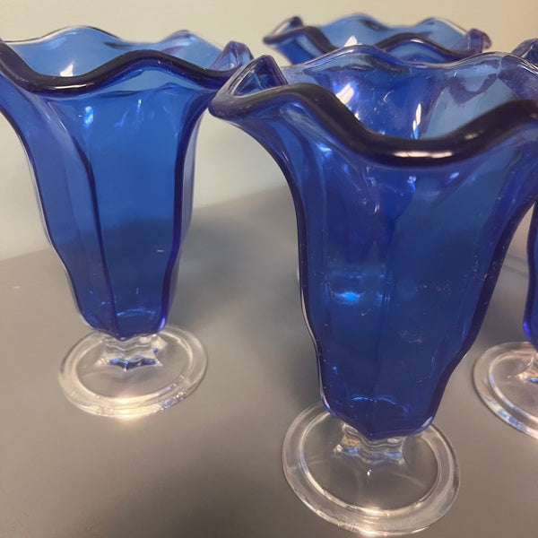 Plastic Cobalt Blue Parfait Sundae Footed Cups 7 inch Set of 4