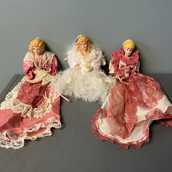 Vintage Porcelain Doll Hanging Ornaments Victorian Angel Set of 3