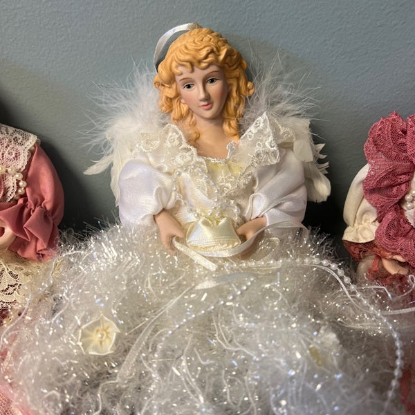 アンティーク オーナメントドール Vintage Porcelain Doll Hanging Ornaments Victorian Angel Set of 3