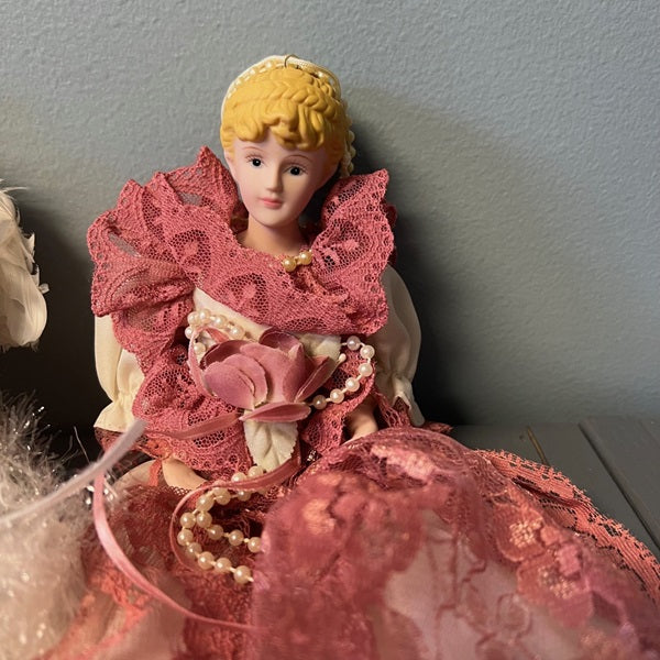 Vintage Porcelain Doll Bust Hanging Ornaments – Set of 3 Victorian Style Dolls