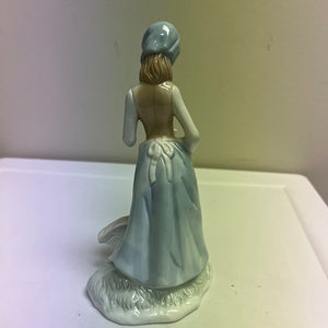 Porcelain Woman Figurine Shepherdess with Goose Vintage Collectible