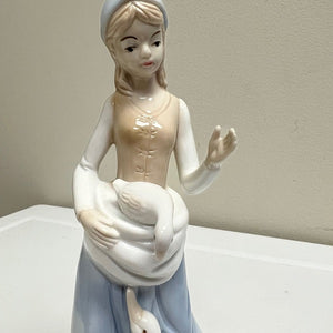 Porcelain Woman Figurine Shepherdess with Goose Vintage Collectible