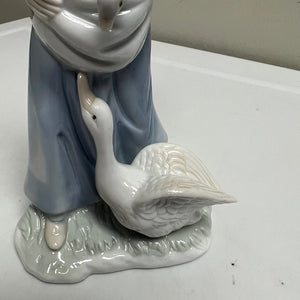 Porcelain Woman Figurine Shepherdess with Goose Vintage Collectible