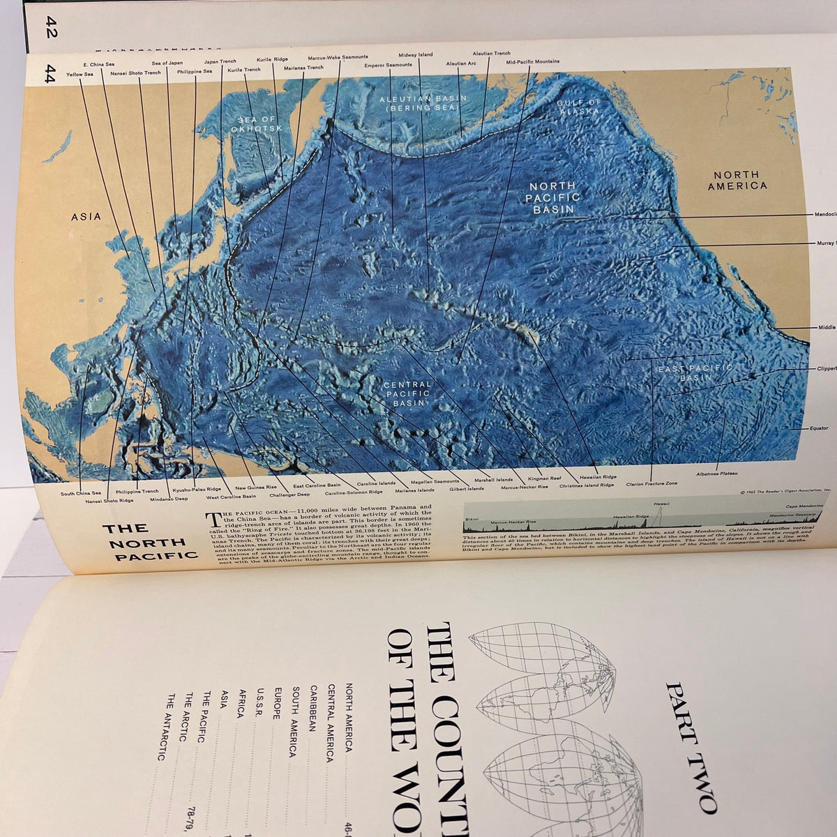 Map of the North Pacific on an open book
