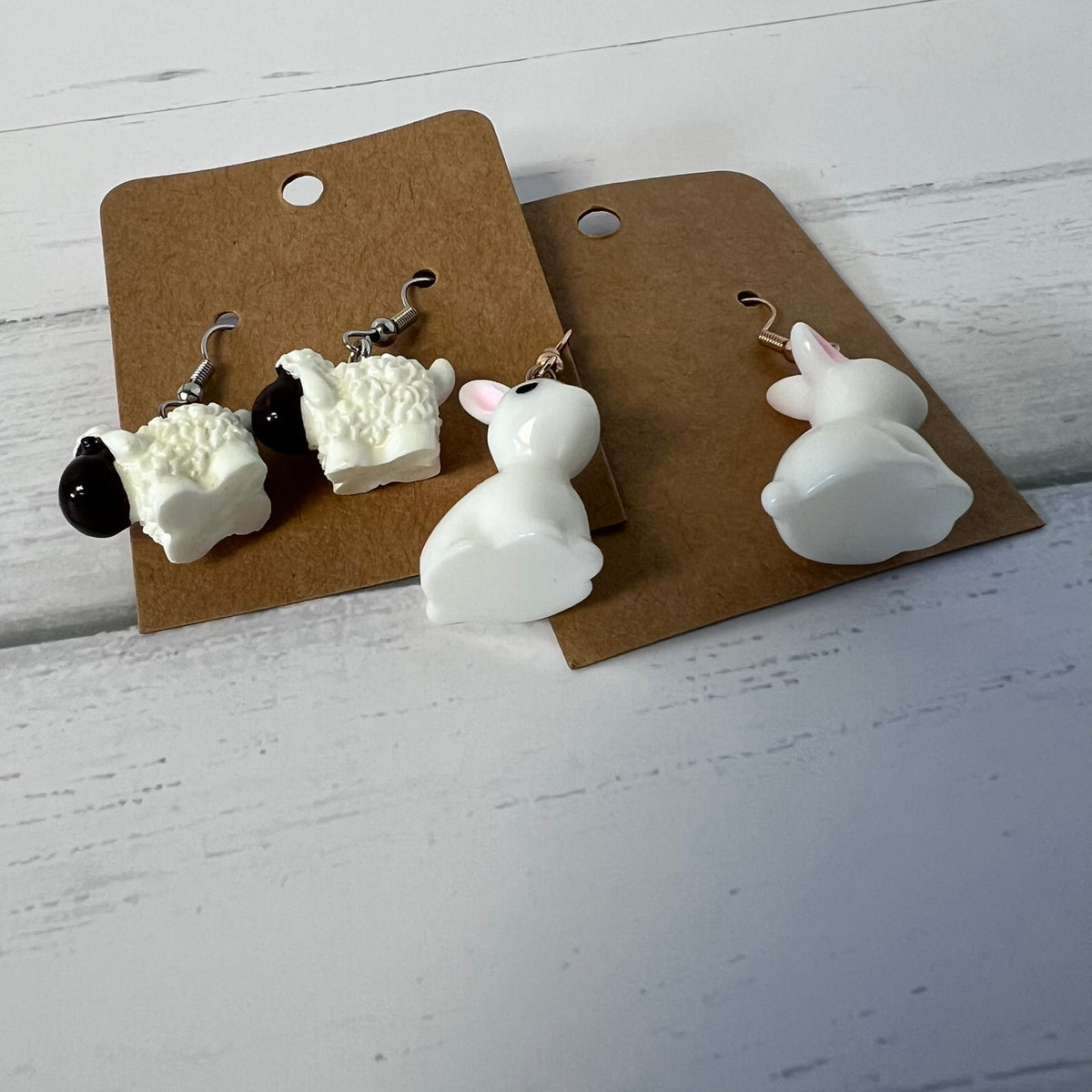 Resin Easter Earring Set Bunny Sheep 2 Pair Farmhouse