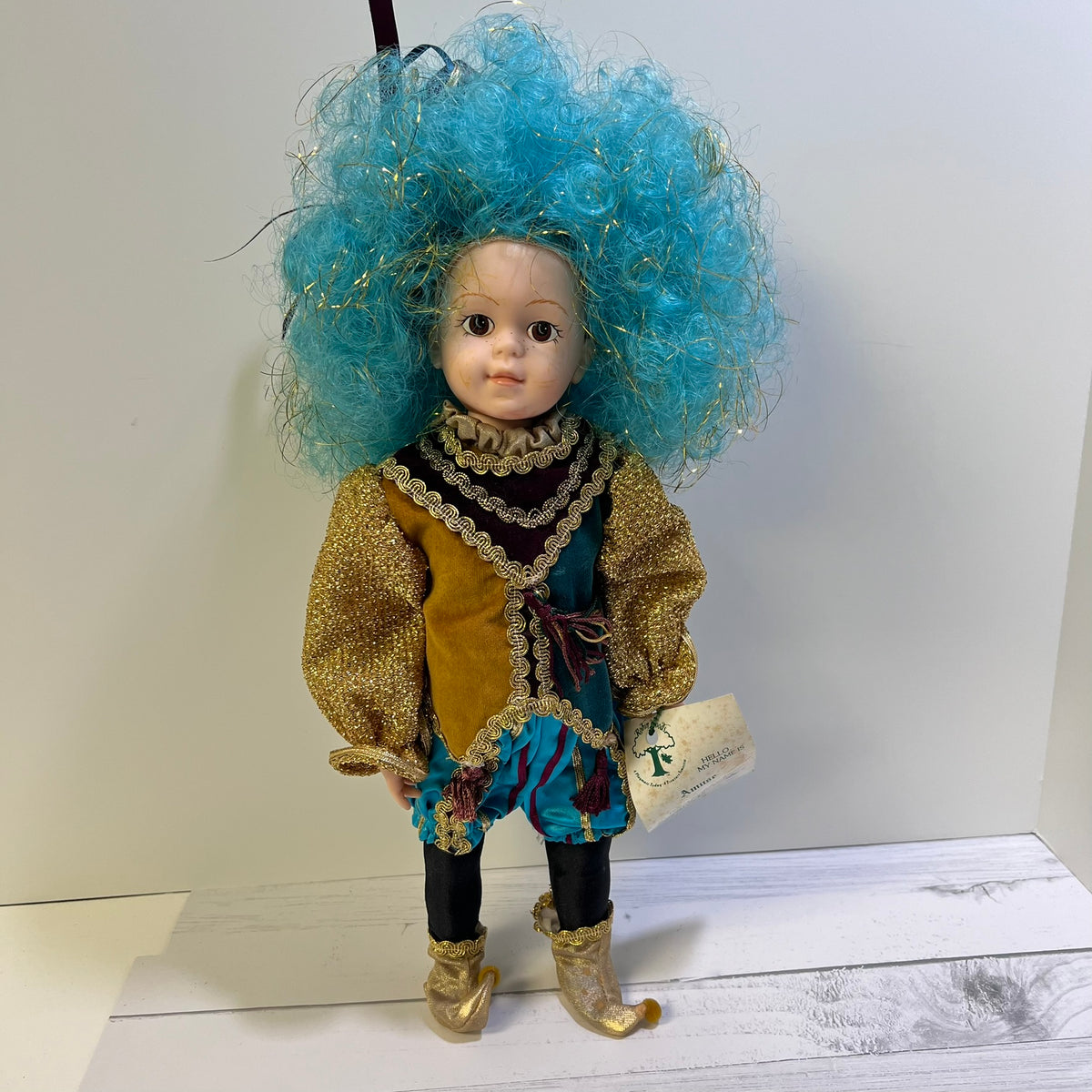 Robin Woods Amuse Doll 1988 14 Vinyl Jester Doll with Blue Hair