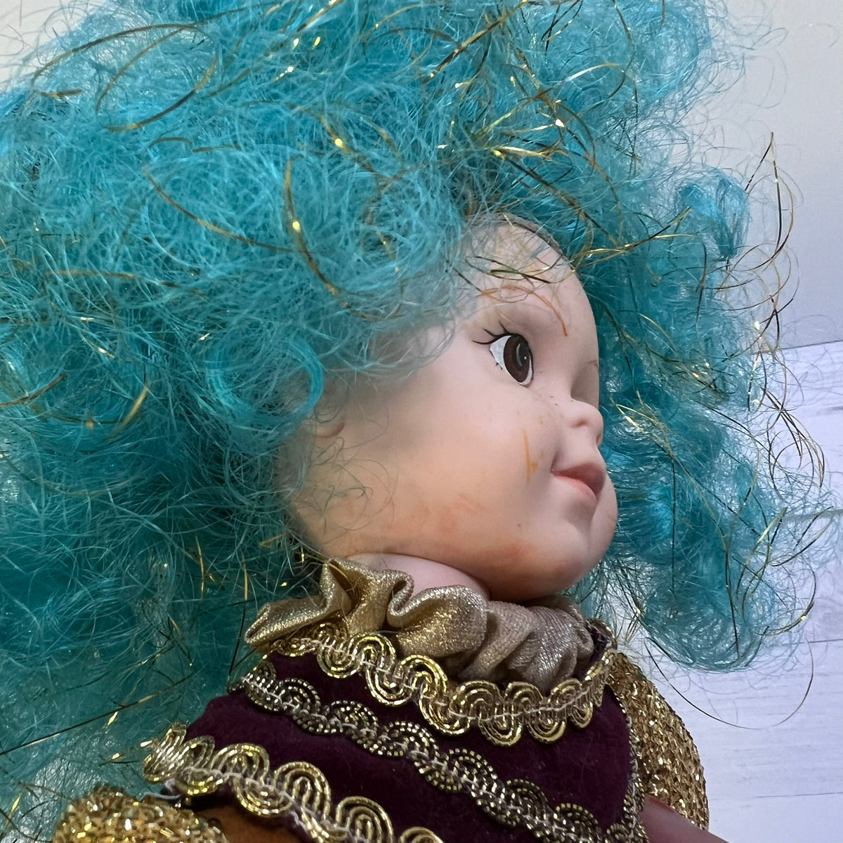 Robin Woods Amuse Doll 1988 14 Vinyl Jester Doll with Blue Hair