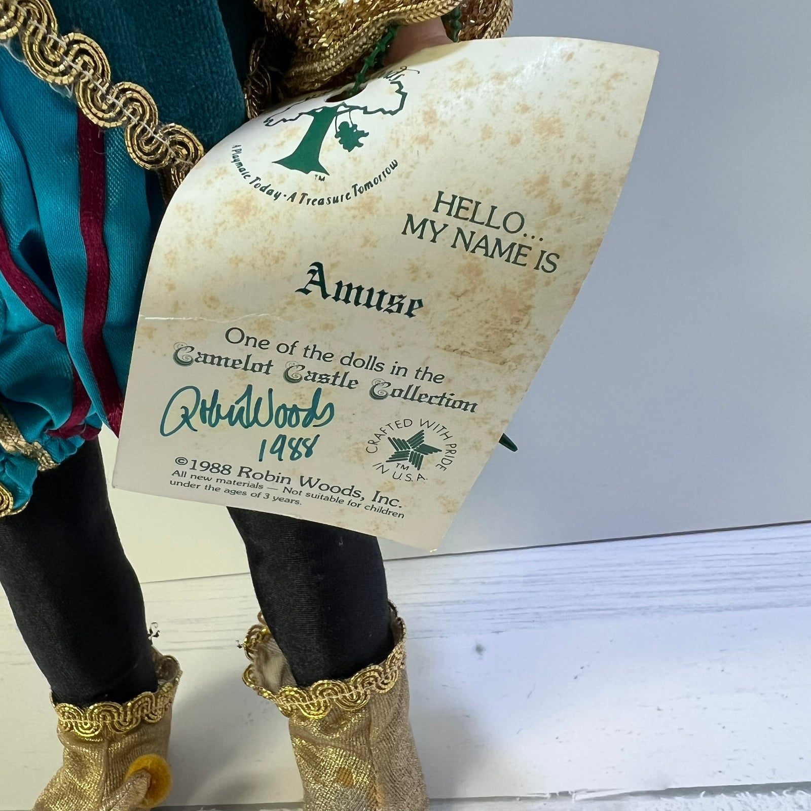 Robin Woods Amuse Doll 1988 14 Vinyl Jester Doll with Blue Hair