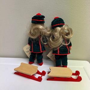 Robin Woods Doll with Red Sled Lot of 2 Doll and 2 Sleds 8inch Vinyl