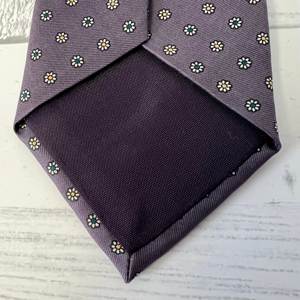 Rooster Inc Silk Tie Purple Daisy Foulard Italy Vintage