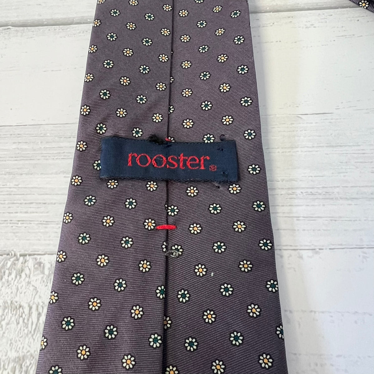 Rooster Inc Silk Tie Purple Daisy Foulard Italy Vintage