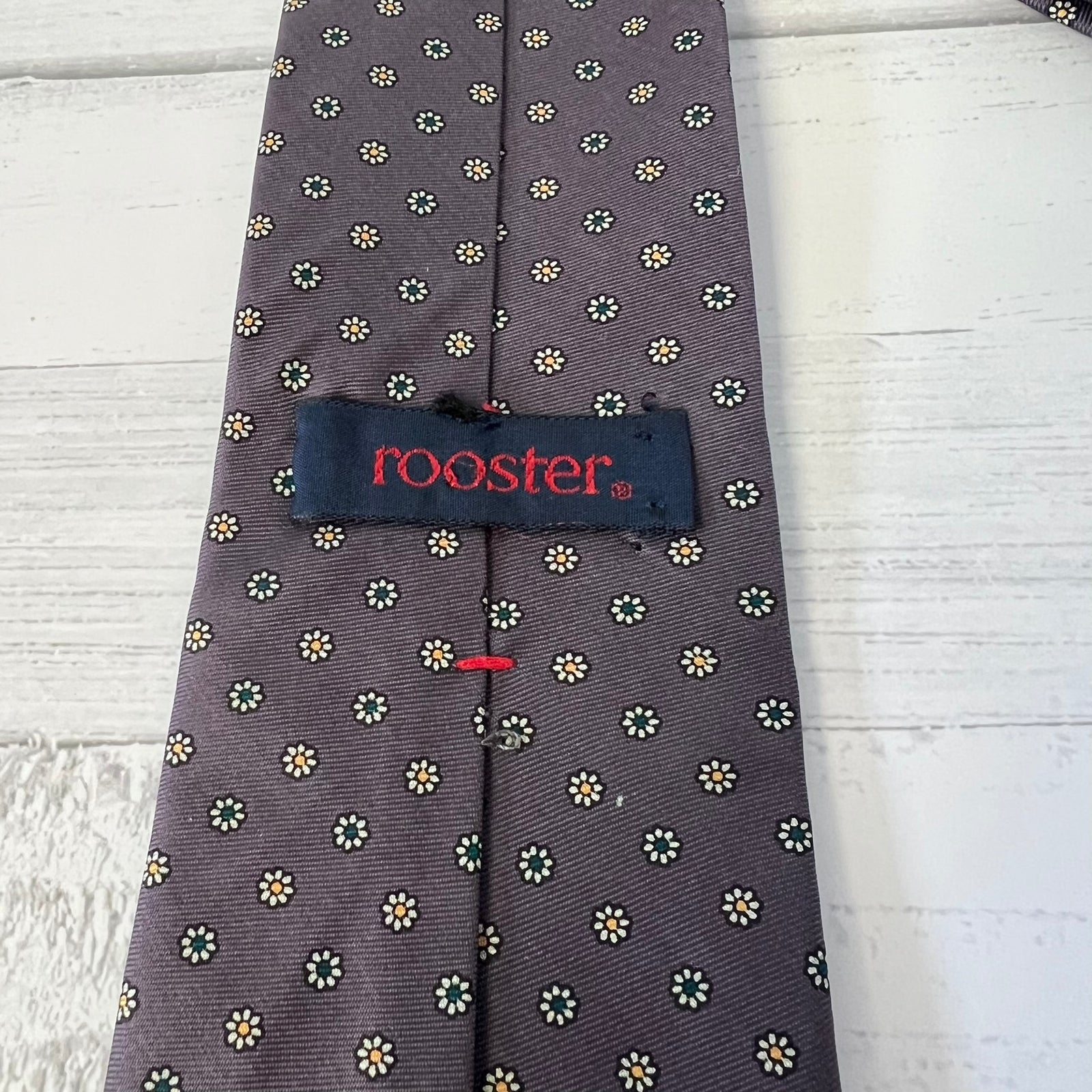 Rooster Inc Silk Tie Purple Daisy Foulard Italy Vintage