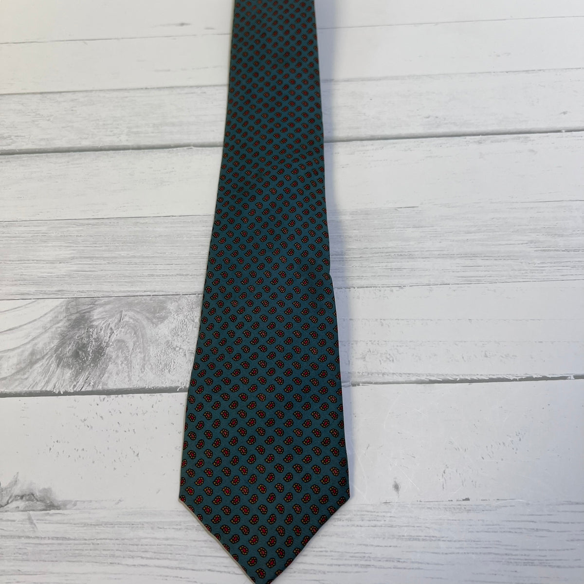 Rooster for Lazarus Silk Tie Teal Foulard Medallion Vintage