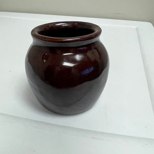 Small Ceramic Red Brown Crock Painted Chicken Design