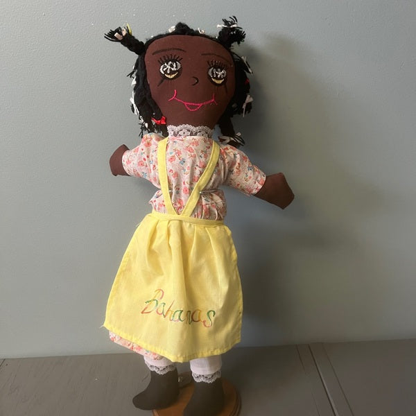 Souvenir Bahamas Folk Art Black Rag Doll 18 inches with Stand
