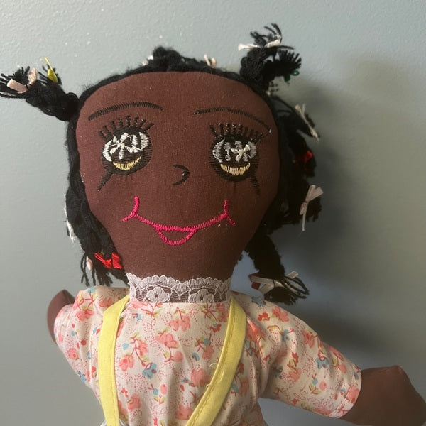 Souvenir Bahamas Folk Art Black Rag Doll 18 inches with Stand