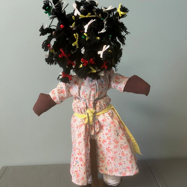 Souvenir Bahamas Folk Art Black Rag Doll 18 inches with Stand