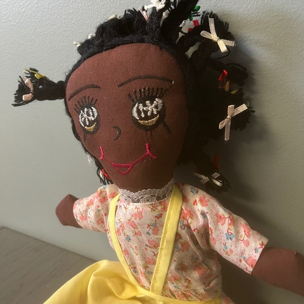 Souvenir Bahamas Folk Art Black Rag Doll 18 inches with Stand