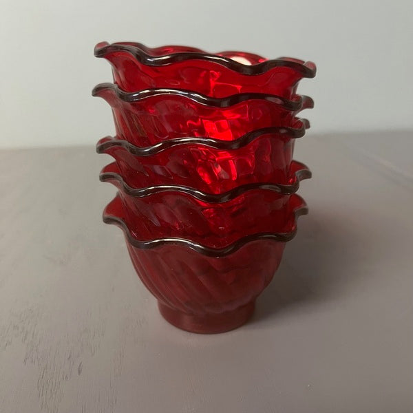 Stackable Ruby Red Small Plastic Dessert Cups Set of 5