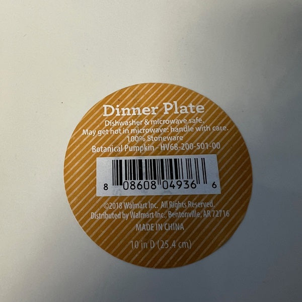 Stoneware Harvest Dinner Plate Harvest Pumpkin 10in