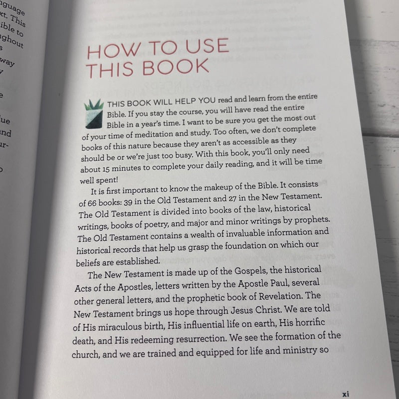 Book page with text on how to use the book and information about the Bible.
