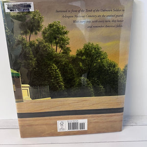 Back of a book cover with a scenic illustration and text on a white background