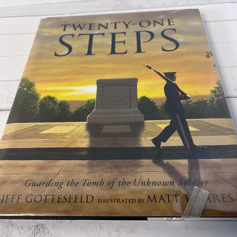 Book cover of 'Twenty-One Steps' with a soldier and tomb illustration.