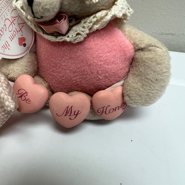 Vintage Valentine Plush Lot – Bears, Angel & Fabric Bag (Set of 4)