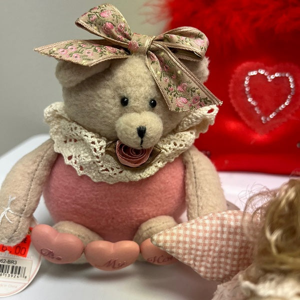 Vintage Valentine Plush Lot – Bears, Angel & Fabric Bag (Set of 4)