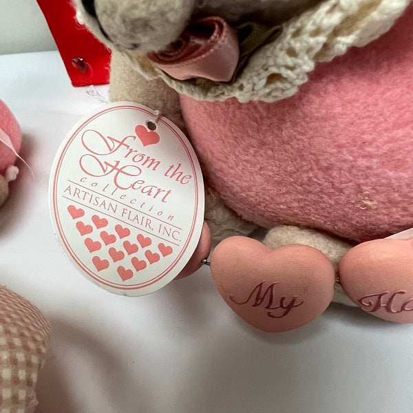 Vintage Valentine Plush Lot – Bears, Angel & Fabric Bag (Set of 4)