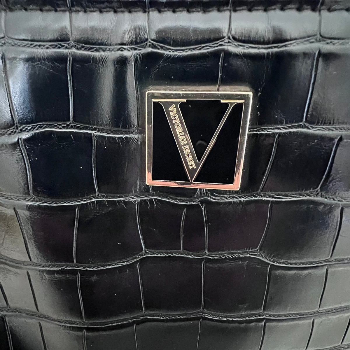 Victoria's Secret Bond Street London Croc Embossed Tote Bag Black 3 Section Shopper