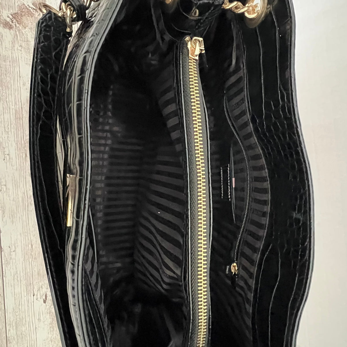 Victoria's Secret Bond Street London Croc Embossed Tote Bag Black 3 Section Shopper