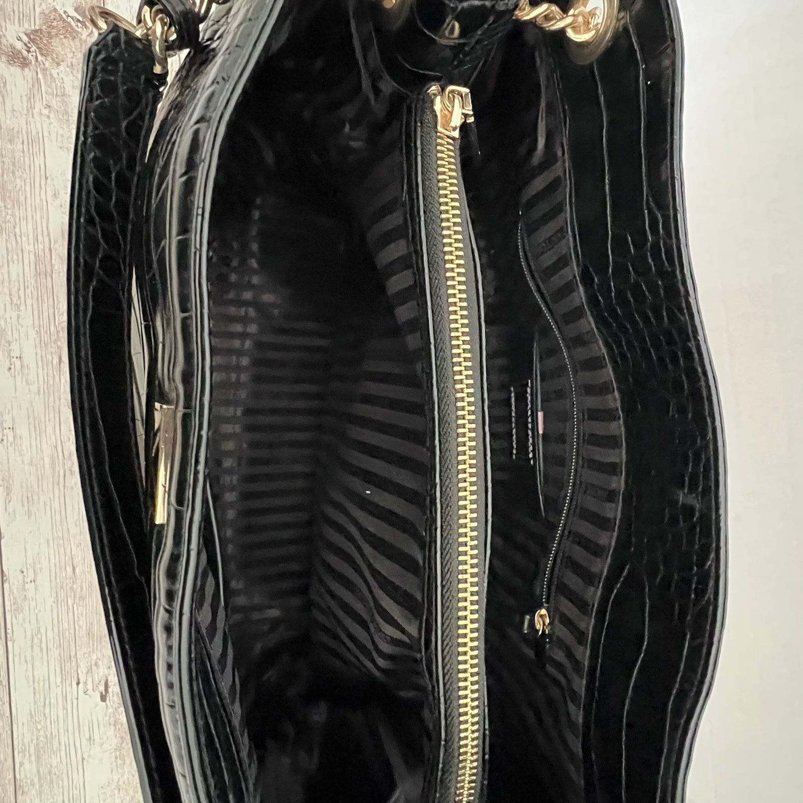 Victoria's Secret Bond Street London Croc Embossed Tote Bag Black 3 Section Shopper