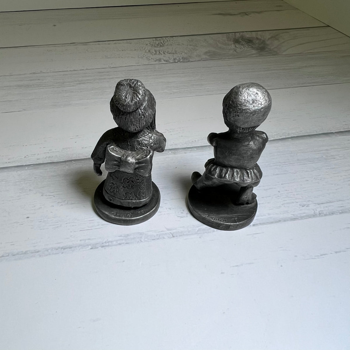 Vintage 1976 Gateway Home Decorators Pewter Japanese Boy Girl Figurines Pair
