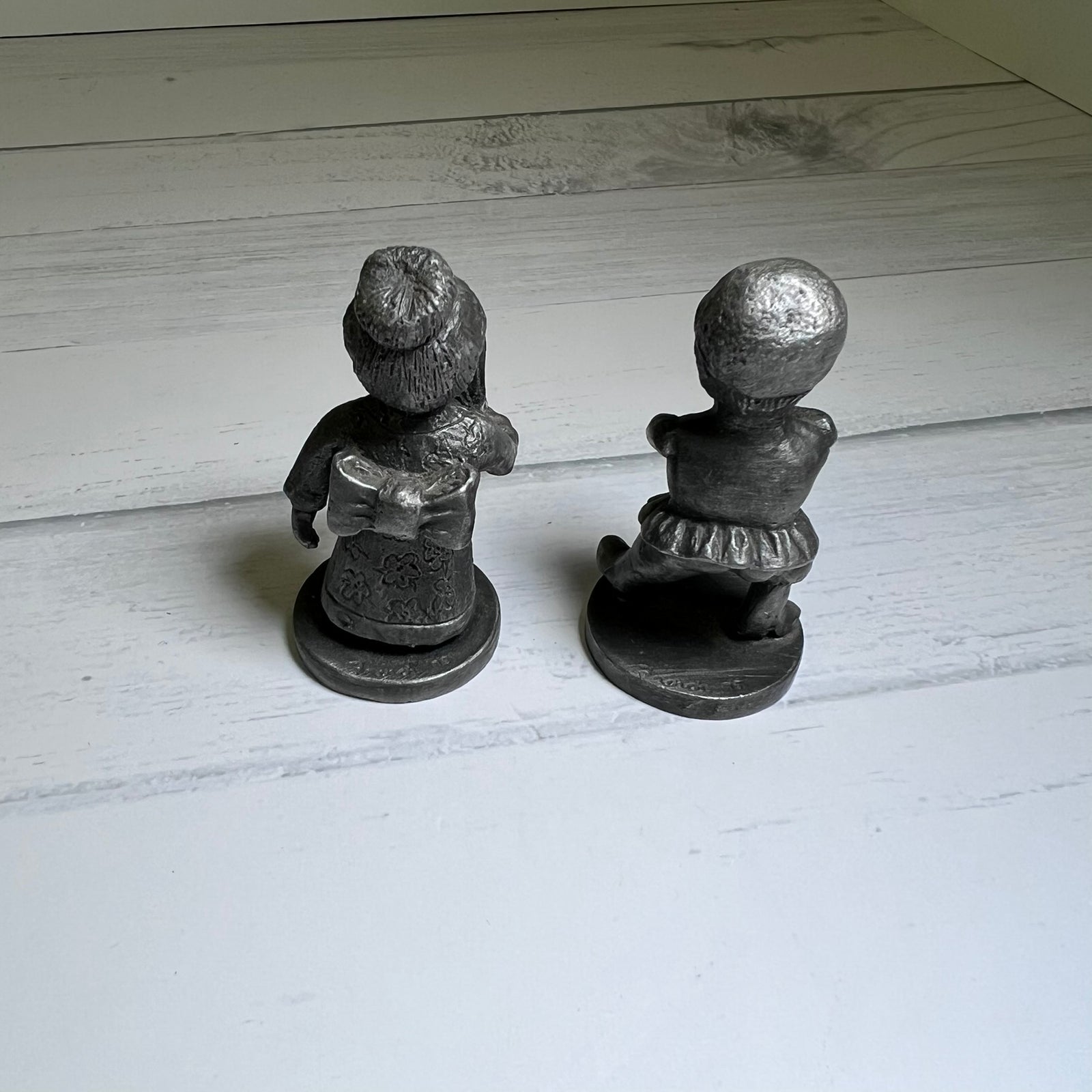Vintage 1976 Gateway Home Decorators Pewter Japanese Boy Girl Figurines Pair