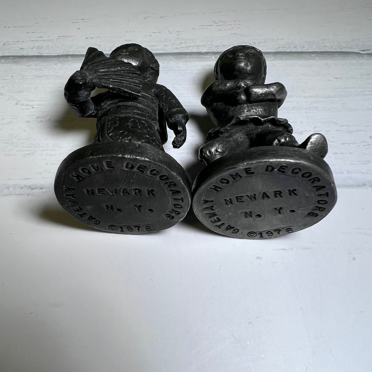 Vintage 1976 Gateway Home Decorators Pewter Japanese Boy Girl Figurines Pair