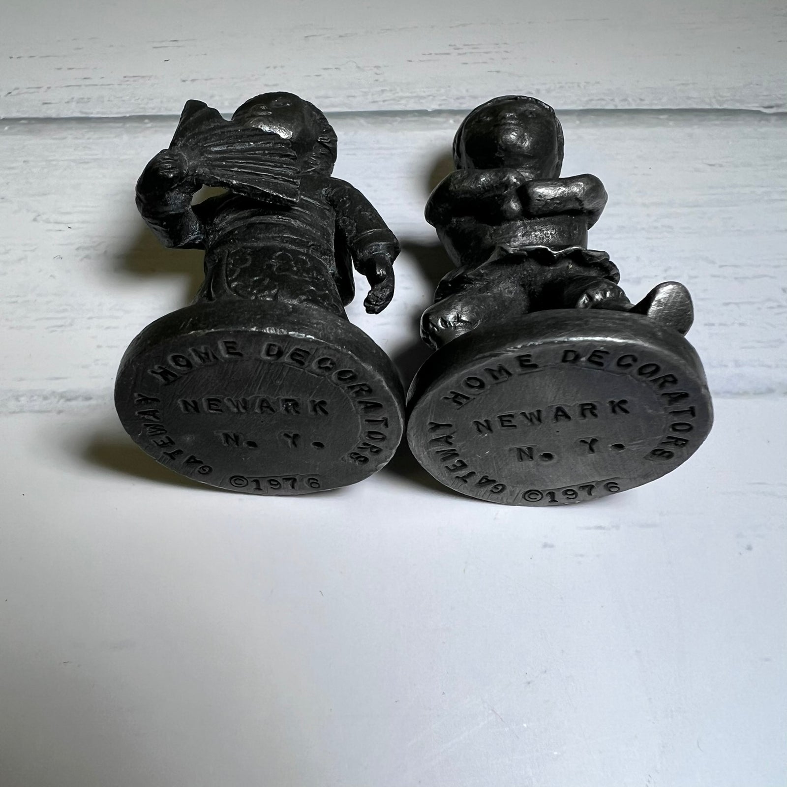 Vintage 1976 Gateway Home Decorators Pewter Japanese Boy Girl Figurines Pair